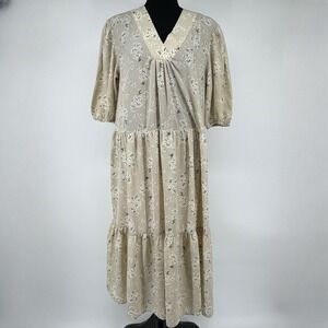 ZIA Floral Empire Waist Midi Dress Small Cottagecore Prairie Puff Sleeve Boho